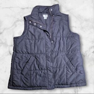 Motherhood Maternity Black Puffer Vest Zip Snap Sleeveless Size L